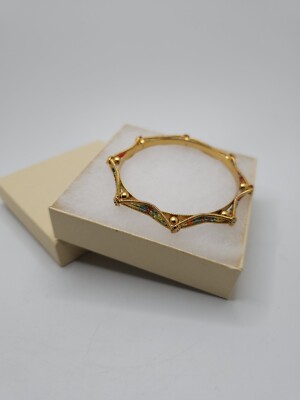 Unique Goldtone Beaded Rhinestone Star Bangle Bracelet