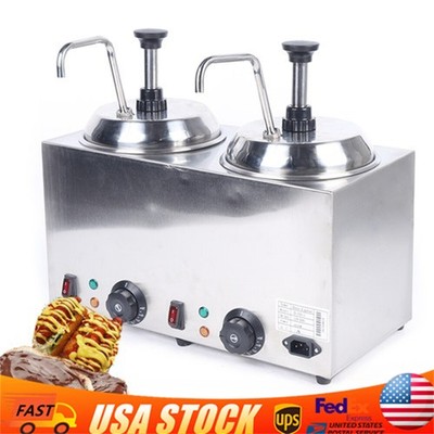 Commercial Hot Fudge Warmer Nacho Cheese Sauce Warmer w/ Pump Dispenser 1600W