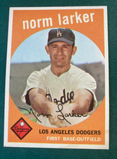 1959 NORM LARKER ROOKIE BASEBALL CARD TOPPS #107 LOS ANGELES DODGERS HI-GRADE. rookie card picture