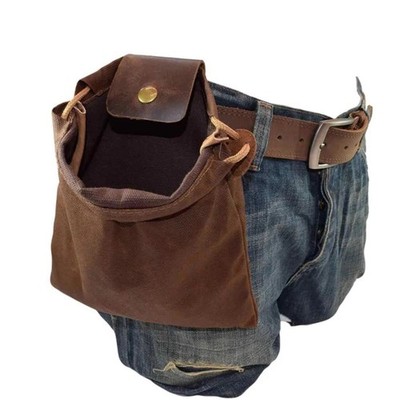Bolsa de cuero plegable de lona para forrajeo, resistente al agua, para cinturón