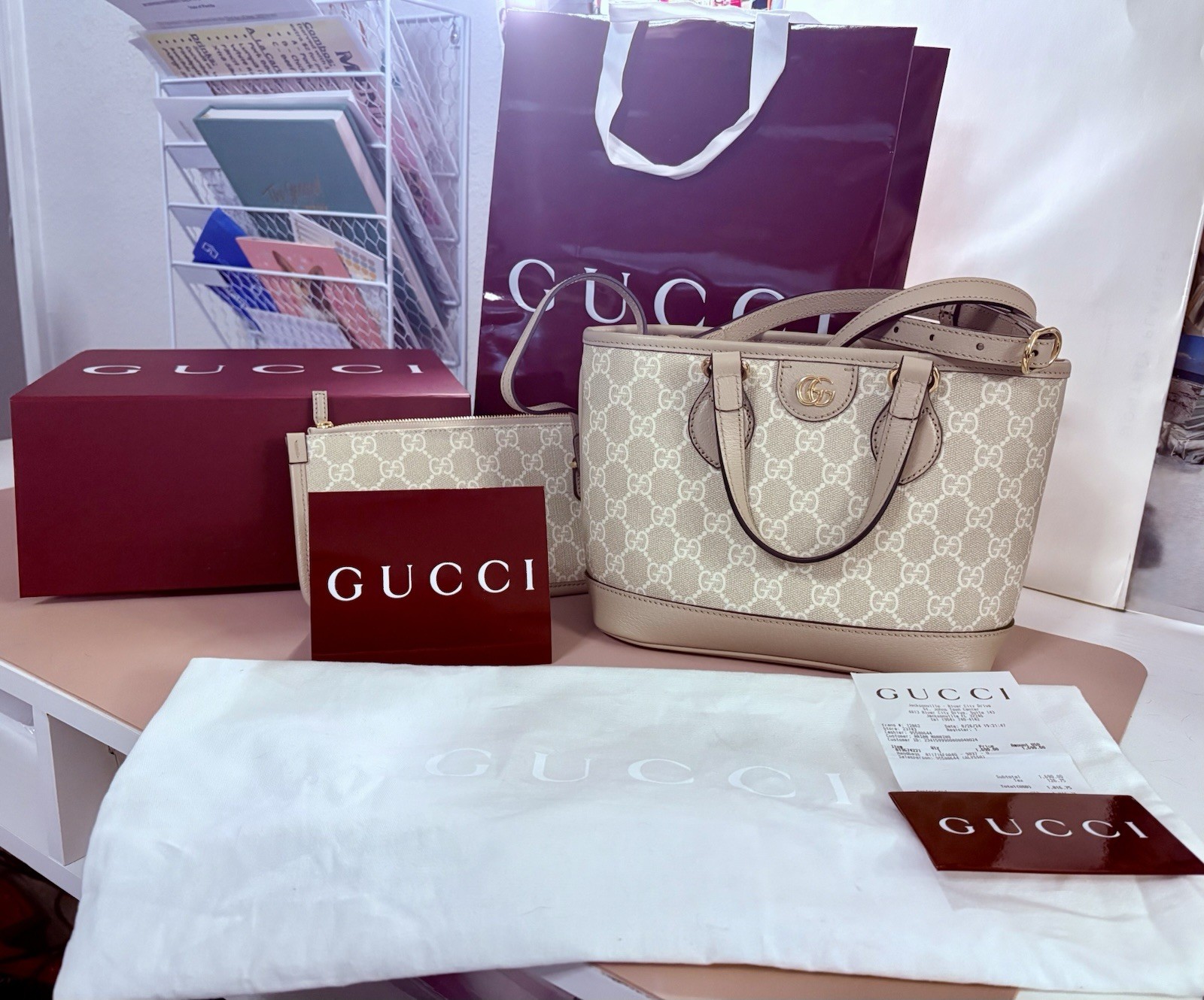 Gucci Ophidia Small Beige GG Supreme Tote Bag-image