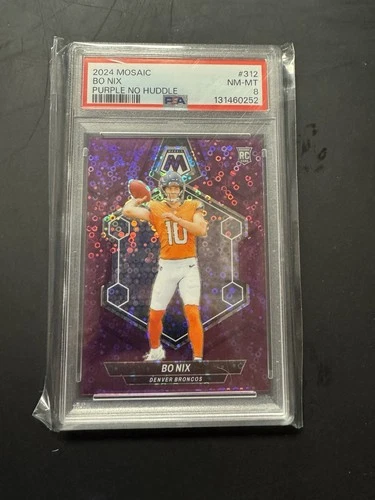 BO NIX 2024 MOSAIC ROOKIE PURPLE NO HUDDLE PRIZM BRONCOS RC /50 PSA 8 🔥