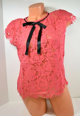 Women's Love Letter Collection Pink Lacey Sheer Blouse w/Tie Size L NWT