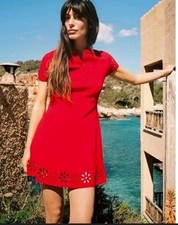 Zara Red Skater Dress With Flower Detail Small NWT