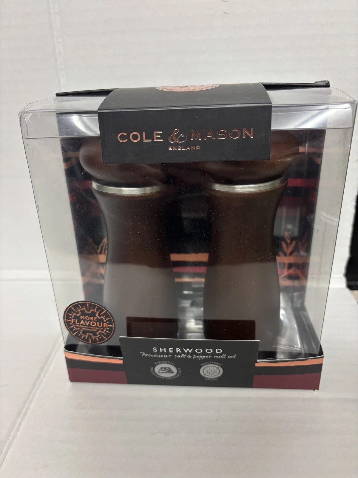 Cole & Mason Precision Sherwood salt & pepper mill set Forest dark wood 165mmNew