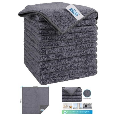 Eco-Friendly 12 Pack Grey Microfiber Cleaning Rags - Super Absorbent & Durable