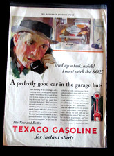 VTG 1932 Texaco Gasoline Print Ad 10"x14" Red Star Backside Ad Perfect Circle Co