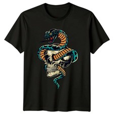 Schlange Totenkopf Tier Herren T-Shirt Damen Grafik Tee Gothic Unisex Oberteil