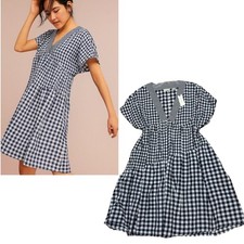 11•1•Tyhlo ANTHROPOLOGIE NWT Navy/White Gingham Dress M