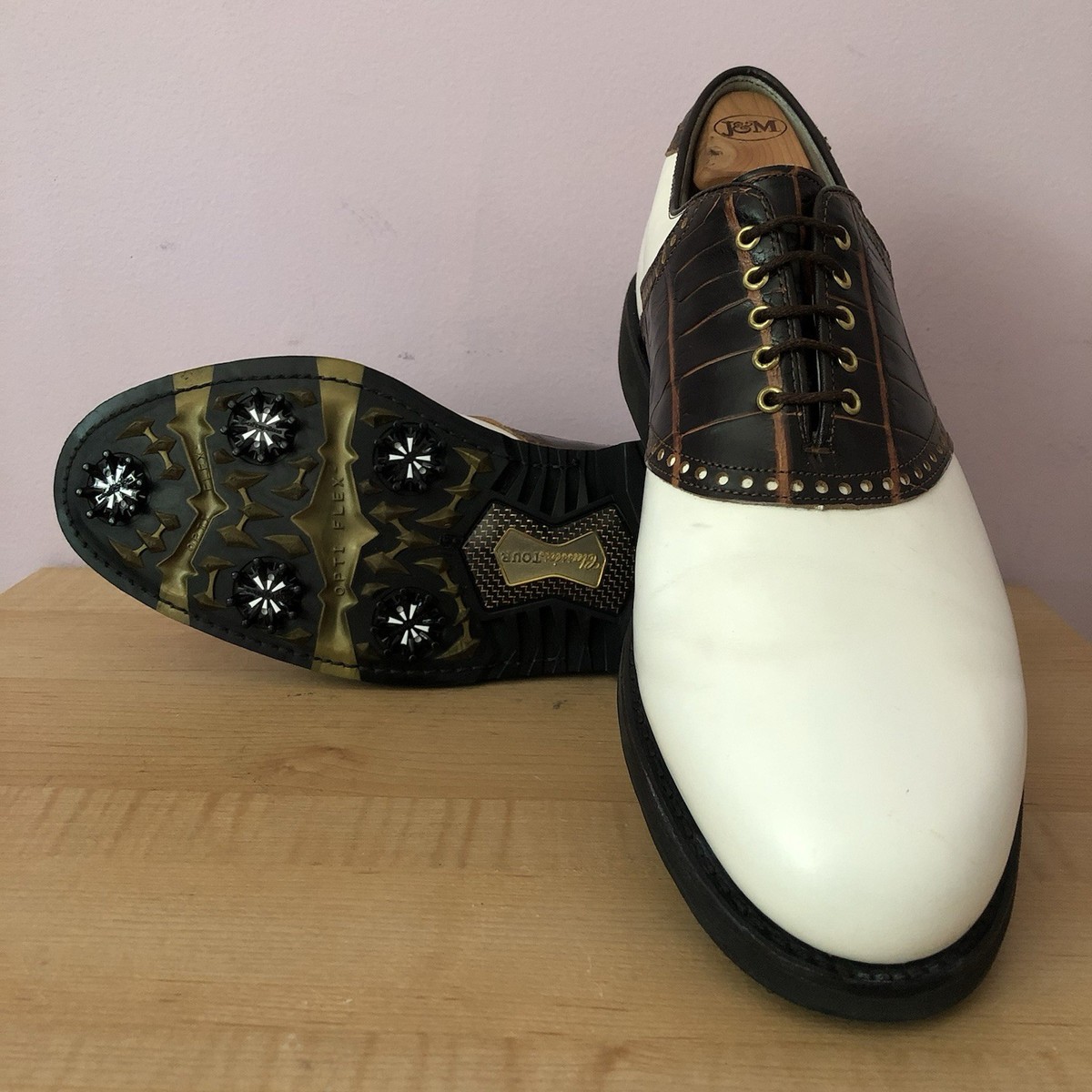 Vintage FootJoy Classics Tour White Leather/Brown saddle golf