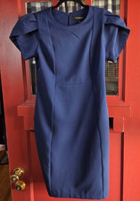 Liverpool Women's Navy Blue Cap Sleeve Midi Dress Rear Zip Size 2 NWOT