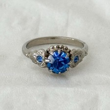 Art Deco Style Blue Cubic zirconia Customs Ring Jewelry Size 5.25