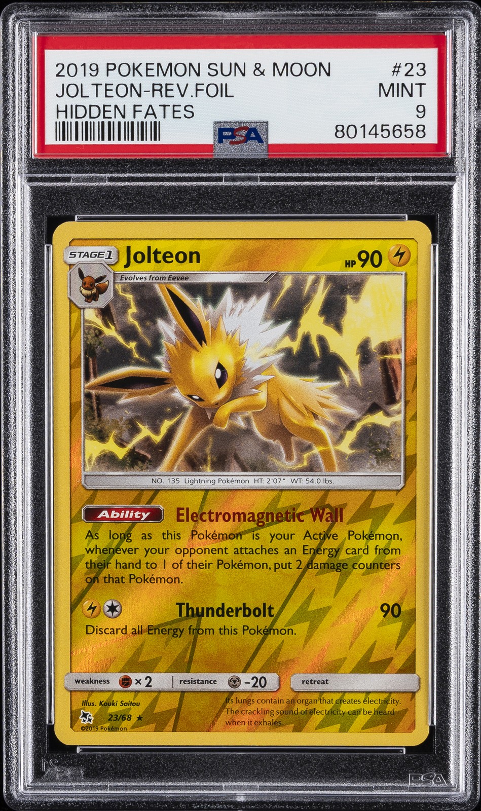 2019 POKEMON SUN & MOON HIDDEN FATES #23 JOLTEON-REVERSE FOIL PSA 9