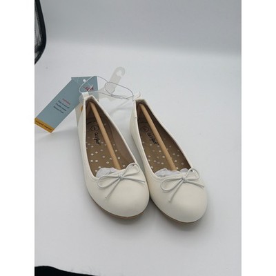 Cat & Jack Diana Kids White Ballet Flats Bow Memory Foam Size 1 NWT