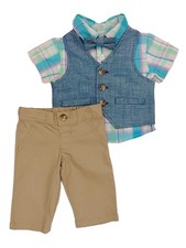 Infant  Toddler Boys 4 Piece Set Shirt Vest Bow Tie Khaki Pants Outfit Set 3T