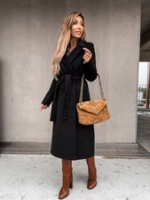 Women's Wool Blend Trench Coat - Windproof Belted Long Winter Coat UK