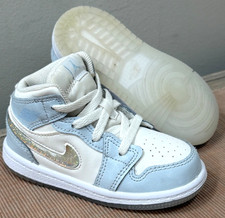 Nike Air Jordan 1 TD Mid Glitter Swoosh Ice Blue White FQ9116-400 Kids Shoes 7C