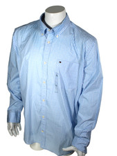 TOMMY HILFIGER Men's XL Blue/White Stitched TH Logo Long Sleeve Shirt RETAIL 79