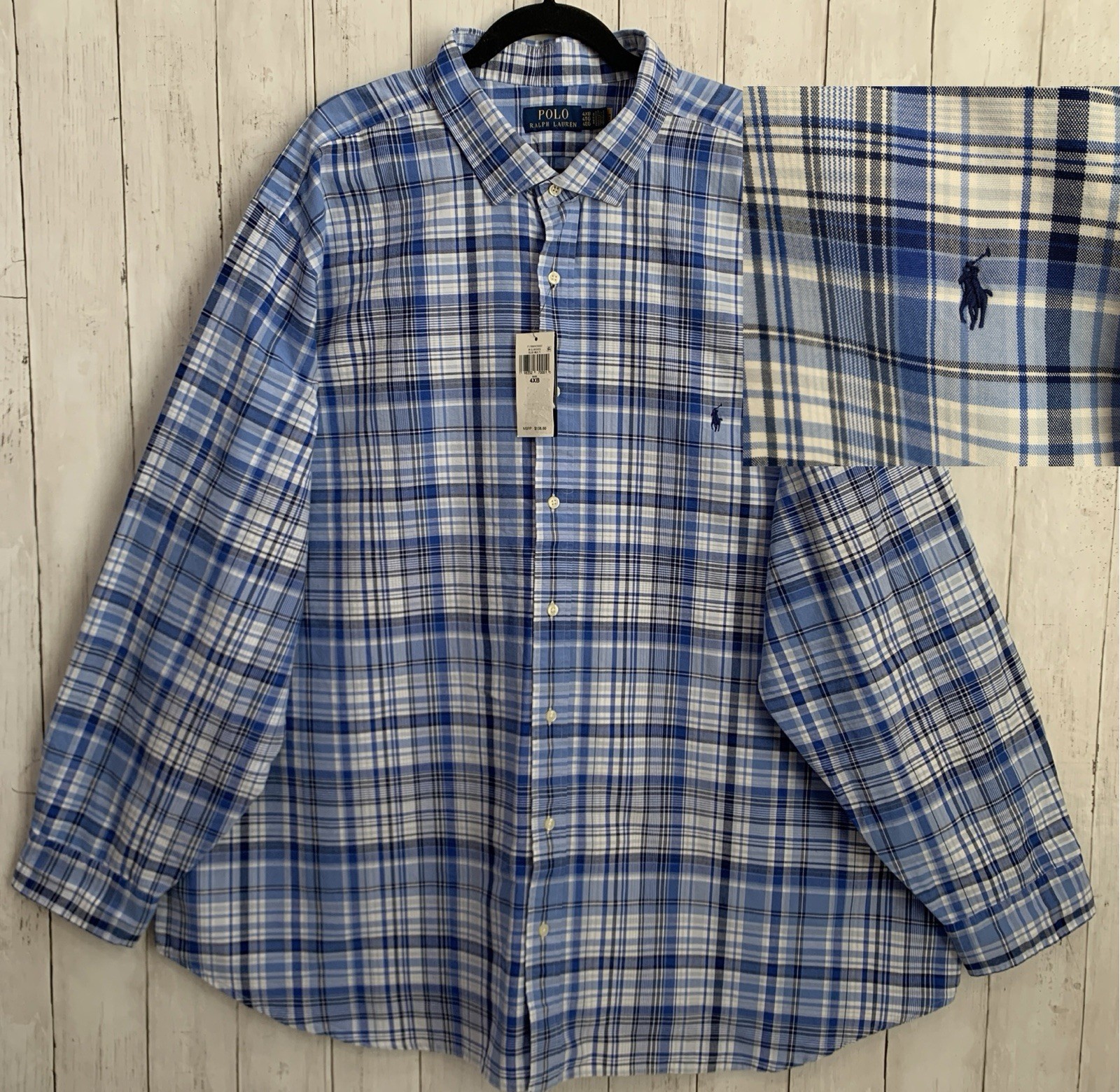 Polo Ralph Lauren Men’s 4XB Classic Blue Multi Plaid Oxford Shirt 100% Cotton
