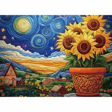 500 Piece Sunflower Jigsaw Puzzle - Starry Night Design, 20.47"x14.96", Includes