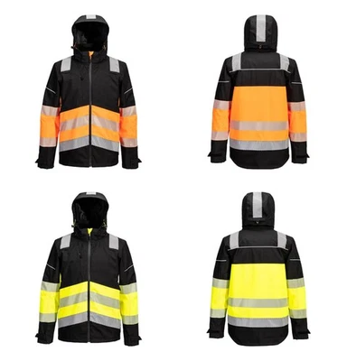 Portwest PW364 PW3 Hi Vis Class 1 PU coated Waterproof Winter Jacket Hook Cuffs