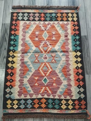 Handwerklicher handgefertigter afghanischer/türkischer Kelim Teppich, Azteken Wolle Vorleger, Größe 120x82 CM