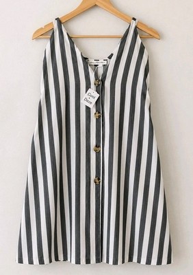 NWT David & Dani Dress M 100% Cotton Lined Stripe Coastal Lagenlook Sundress