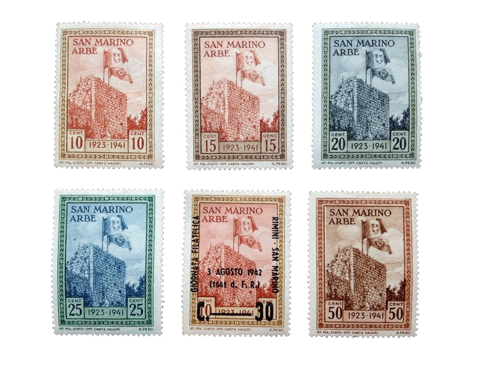 SAN MARINO 1942 - GAJARDA TOWER AND FLAGS Stamps MH with overprint. Free UK P&P - Image 2 of 3