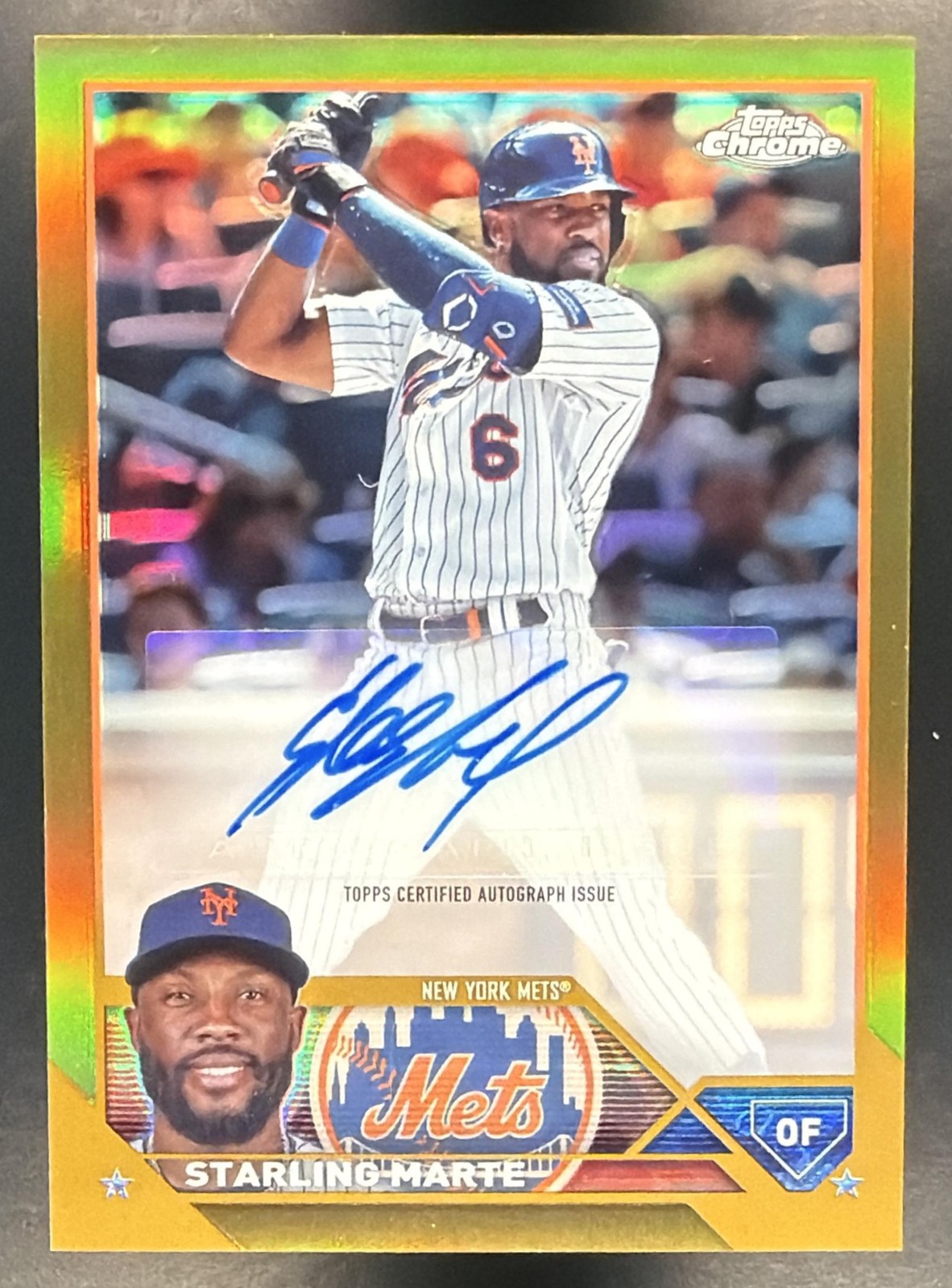 2023 Topps Chrome Update Starling Marte #AC-STM Auto Gold Refractor 34/50 Mets view 1