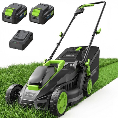#ad STEELITE 13 Inch 21V Cordless Lawn Mower with Brushless Motor amp; 2x4.0Ah Battery $189.99