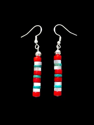 NATIVE AMERICAN Coral & Turquoise Heishi Earrings