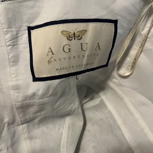 Maxi abito Agua by Agua Bendita Lima in lino stampato a strati blu bianco grande L - Foto 20 di 20