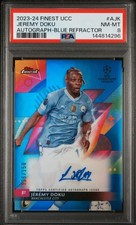 2023-24 TOPPS FINEST UEFA CLUB COMPETITIONS AUTO #AJK JEREMY DOKU 126/150 PSA 8