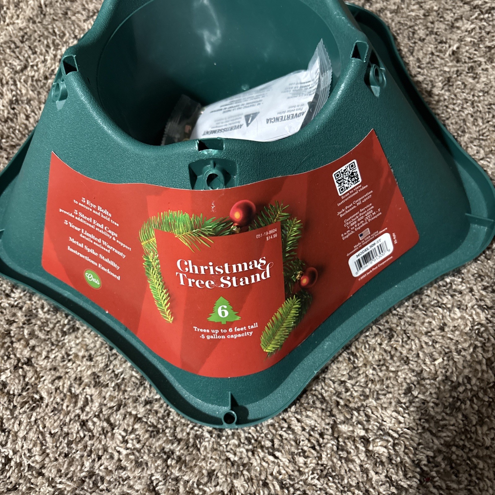 Jack Post 6 Ft. .5 gal Star Christmas Tree Stand 5-Eye Bolt / Model: 506-ST New