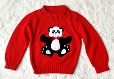 Vintage Kids Girls Boys 2T Sweater Pullover Red Panda Bear Appliqué Made in USA