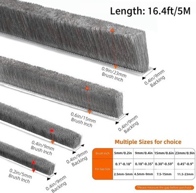 5m Bürstendichtung Selbstklebend, 9mmB X 5mmD Dichtungsbürste Zugluftstopper ...
