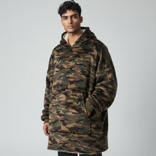 PREMIUM QUALITY - Camouflage Army Oversized Fleece Hooded Blanket Hoodie Sherpa