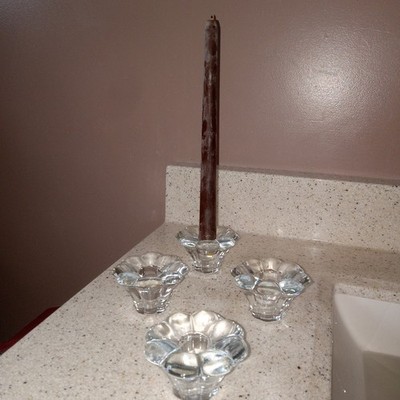 Vintage 1950's Heisey Glass Crystolite Rosette Pattern Candle ''Blocks'' (4) Clear
