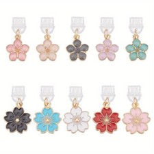 1Set 10pcs PVC Mobile Dustproof Plugs with Flower Alloy Enamel Pendants for USB