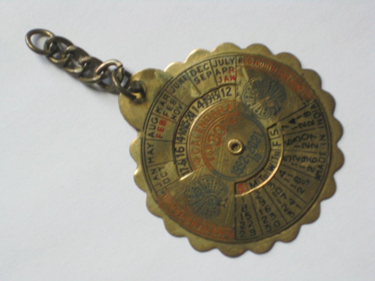 vintage brass rotating Calendar key chain 30 Years 1992 vintage brass rotating Calendar key chain 30 Years 1992