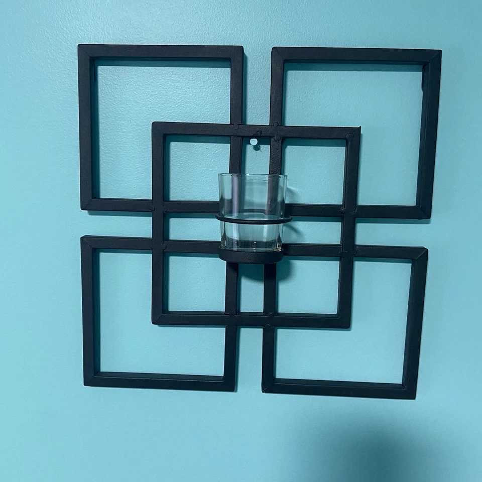 Квадратный металлический настенный бра декор чайный светильник держатель минималистская пара (2) со стеклом - Изображение 2 из 4