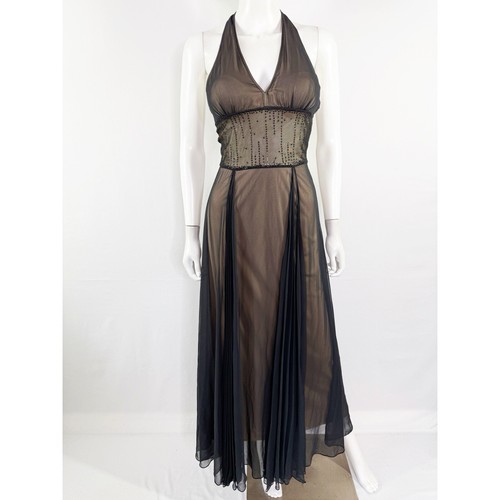 BCBGMAXAZRIA Black Mesh Halter Neck Maxi Dress Size 0 Sequins Formal Prom Y2K - Bild 1 von 12