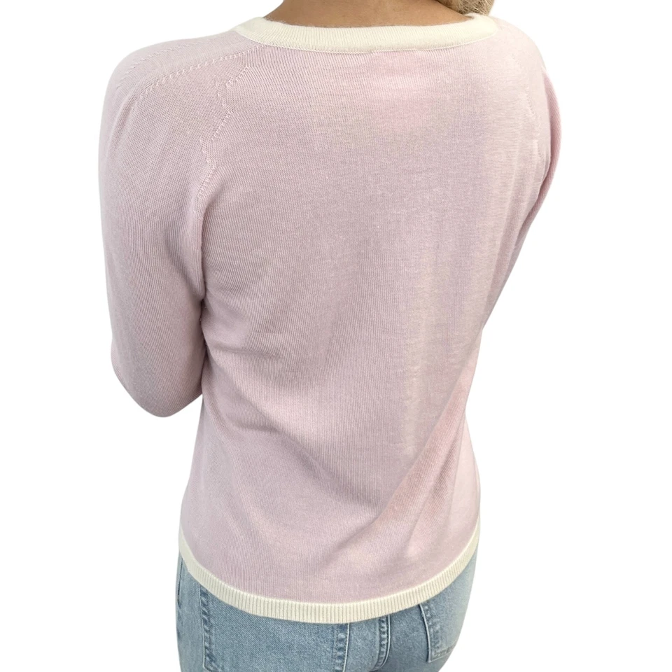 CHANEL Vintage 04C CC Logo Top Sweater Knit #42 Pink Cream White Cashmere - Image 3 of 4