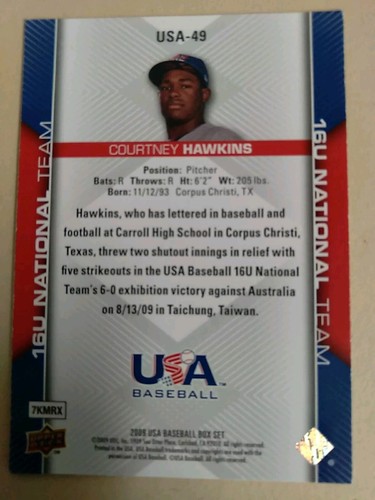 2009 Courtney Hawkins 16U National Team 2009 Upper Deck Autographed Card - Picture 3 of 4