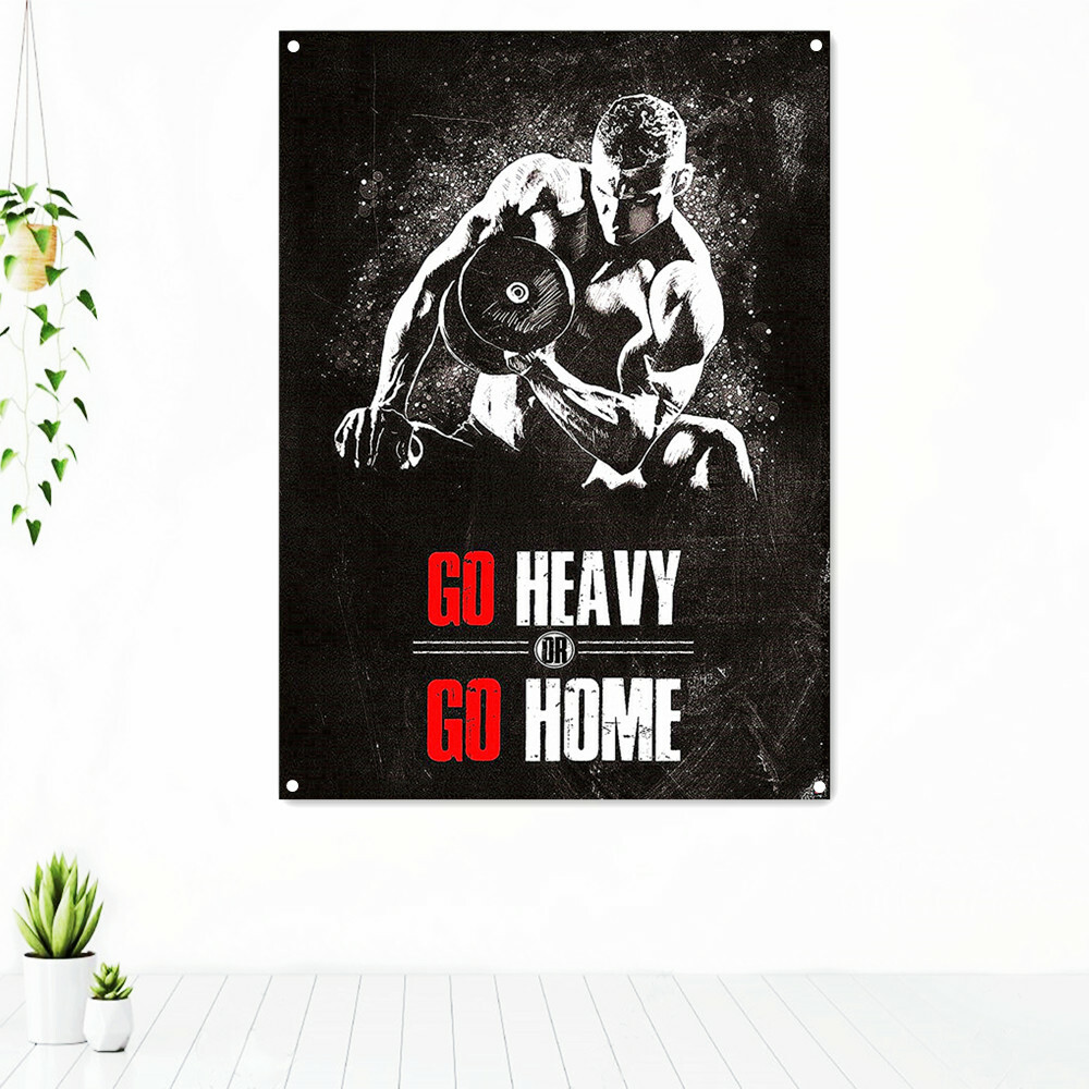 GO HEAVY OR GO HOME Gym Workout Decor Banner Flag Fitness Poster Tapestry Mural