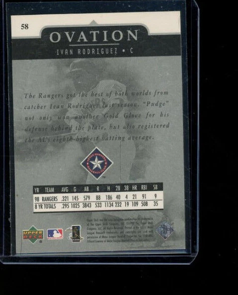 1999 Upper Deck Ovation Ivan Rodriguez #58 Texas Rangers - Image 2 of 2