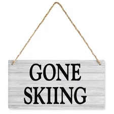 Wood Decor Gone Skiing Home Decorative Printed Wood Wall Art Sign Yard Garden...