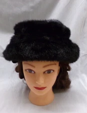 Women's Black Faux Fur Fluffy Cap Hat Laura Ashley NEW with Tags