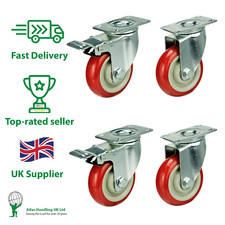 Heavy Duty 100mm/270kg Polyurethane Castors 2x Braked & 2x Swivel Caster Wheels