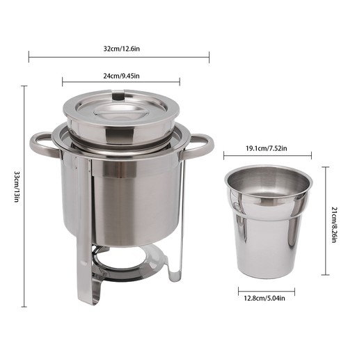 Chafer Rotondo per Alimenti 4,23 QT Catering Sfregatura Piatto, Zuppiera Profonda in Acciaio Inox - Foto 3 di 20